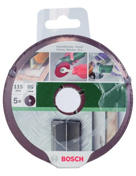 Set de 5 discos lijadores de fibra para amoladora angular, corindón Ø115 mm, K 80