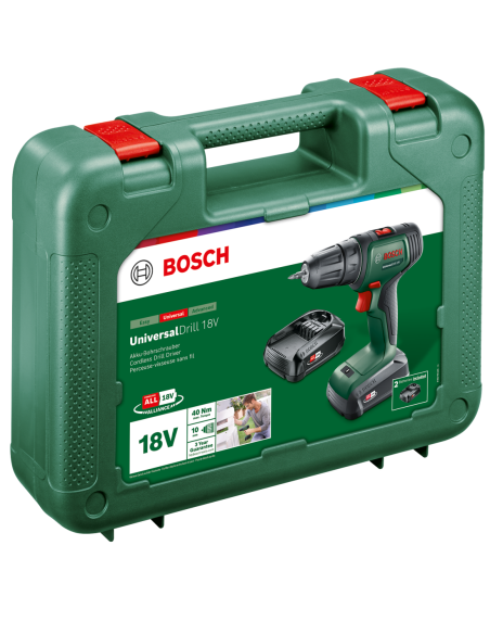 Atornillador a batería UniversalDrill 18V (Incluye 2 baterías y cargador, en maletín)