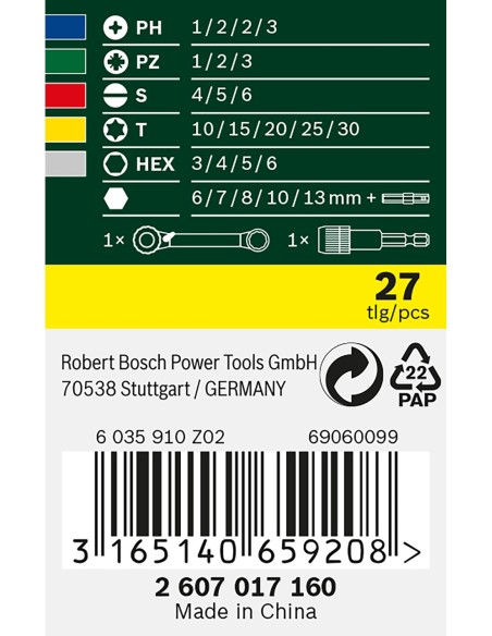 Set con 27 unidades para atornillar (incluye puntas, vasos y llave de carraca)