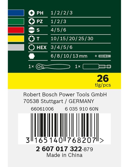 Set con 26 unidades para atornillar (incluye puntas, vasos y llave de carraca)