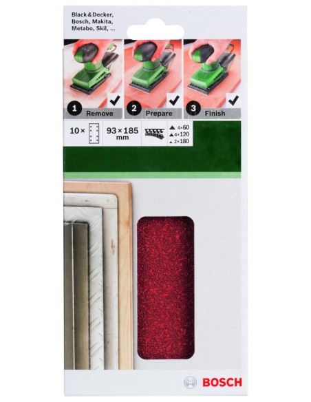 Set de hojas de lija de 10 piezas para lijadora orbital Grano 60, 120, 180