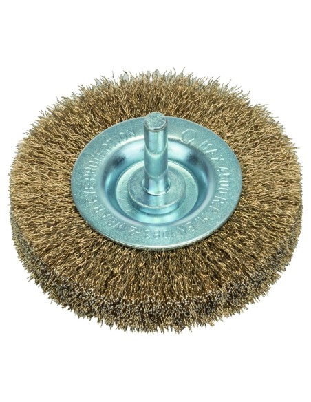 Cepillos de disco para taladradoras, alambre ondulado, latonado, 75 mm