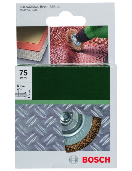 Cepillos de disco para taladradoras, alambre ondulado, latonado, 75 mm