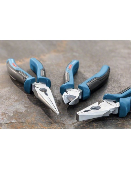 BOSCH 1600A016BG Set de 3 alicates profesionales (punta larga, corte lateral y combinado)