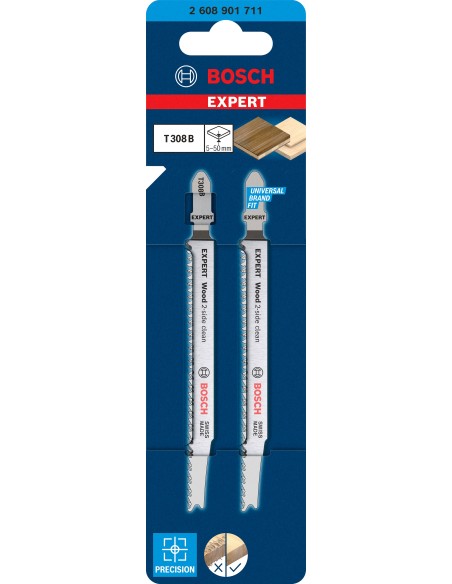 BOSCH 2608901711 Hoja de sierra de calar EXPERT Wood 2-side clean T308B (2 uds.)