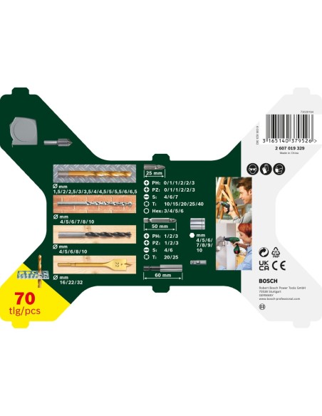 Set X-Line con recubrimiento de TiN de 70 unidades