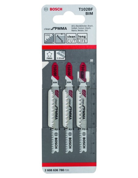 Hojas de sierra de calar T 102 BF Clean para PMMA