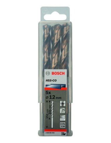 Broca HSS-Co DIN338: 12,0 x 101 x 151: 5 uds