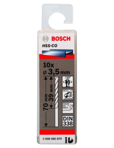 Broca HSS-Co DIN338: 3,5 x 39 x 70: 10 uds