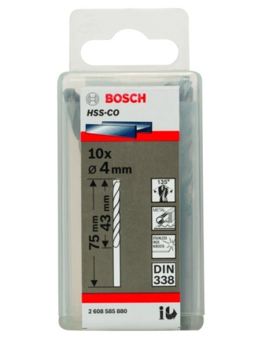 Broca HSS-Co DIN338: 4,0 x 43 x 75: 10 uds