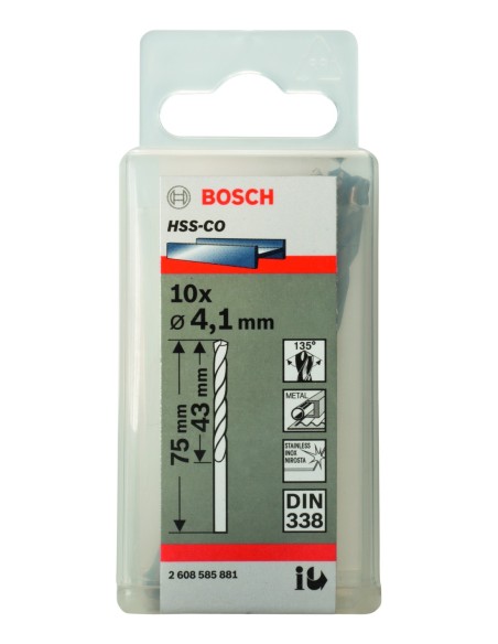 Broca HSS-Co DIN338: 4,1 x 43 x 75: 10 uds