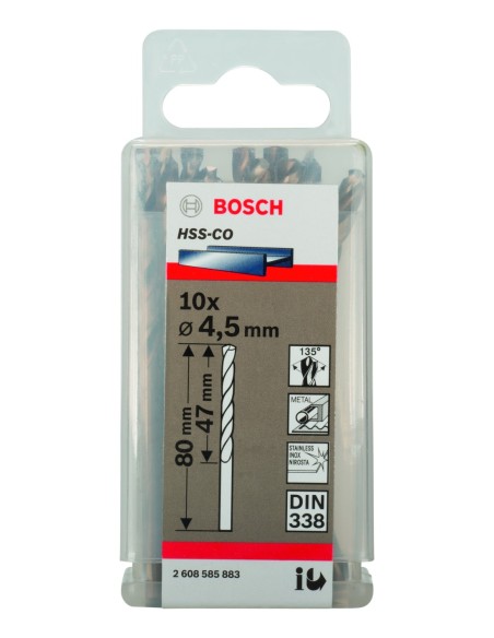 Broca HSS-Co DIN338: 4,5 x 47 x 80: 10 uds