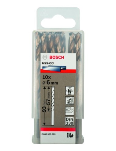 Broca HSS-Co DIN338: 6,0 x 57 x 93: 10 uds