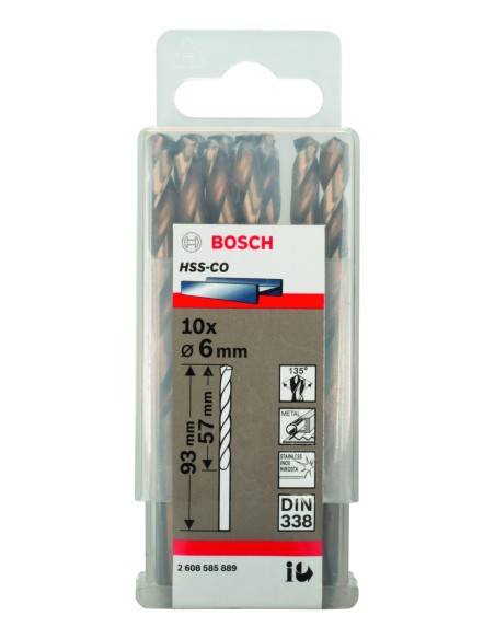 Broca HSS-Co DIN338: 6,0 x 57 x 93: 10 uds