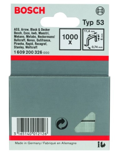 Grapa tipo 53: 11,4 x 0,74 x 6mm: 1.000uds