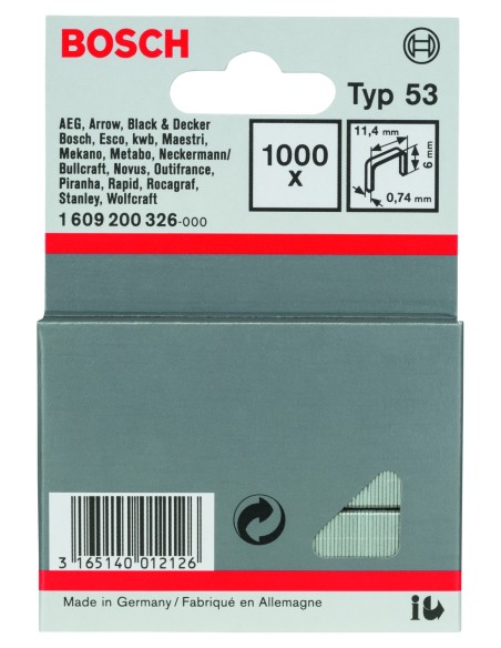 Grapa tipo 53: 11,4 x 0,74 x 6mm: 1.000uds