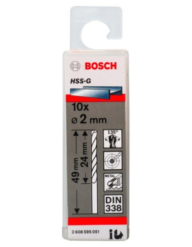 Broca HSS-G DIN338: 2,0 x 24 x 49: 10 uds