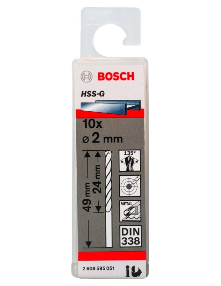 Broca HSS-G DIN338: 2,0 x 24 x 49: 10 uds