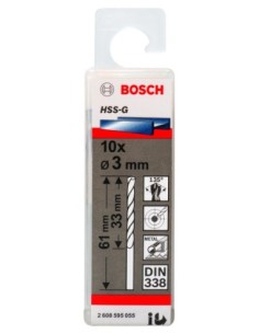 Broca HSS-G DIN338: 3,0 x 33 x 61: 10 uds 2