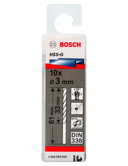 Broca HSS-G DIN338: 3,0 x 33 x 61: 10 uds