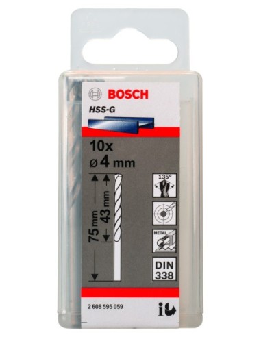 Broca HSS-G DIN338: 4,0 x 43 x 75: 10 uds