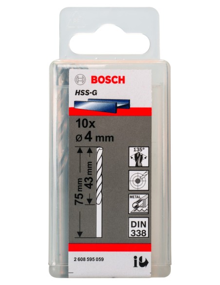 Broca HSS-G DIN338: 4,0 x 43 x 75: 10 uds