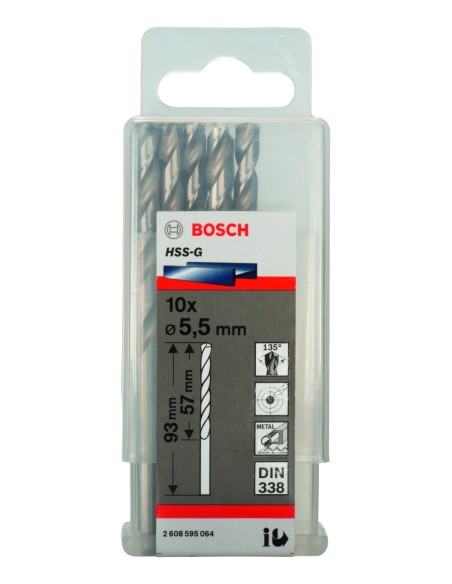 Broca HSS-G DIN338: 5,5 x 57 x 93: 10 uds