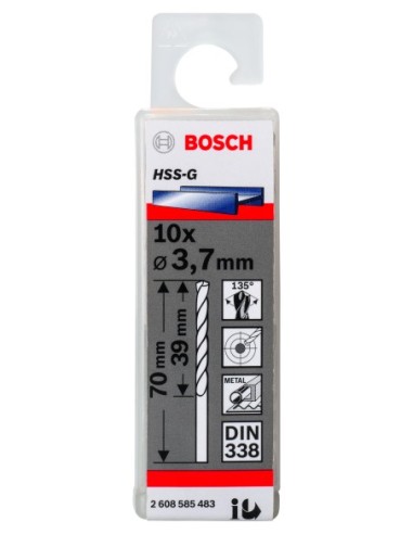 Broca HSS-G DIN338: 3,7 x 39 x 70: 10 uds