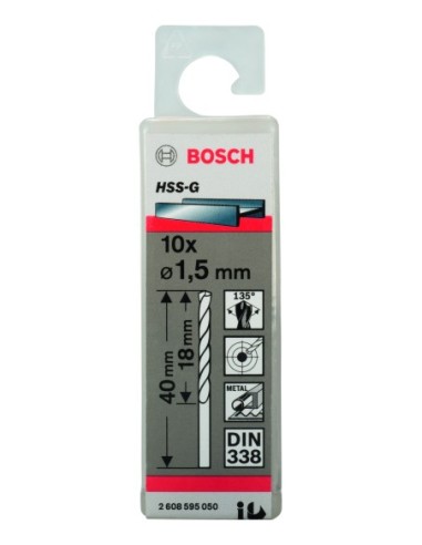Broca HSS-G DIN338: 1,5 x 18x 40: 10 uds