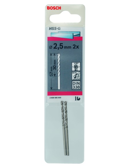 Broca HSS-G DIN338: 2,5 x 30 x 57: 2 uds