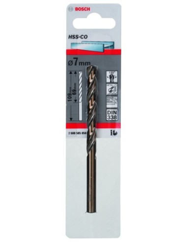 Broca HSS-Co DIN338: 7,0 x 69 x 109