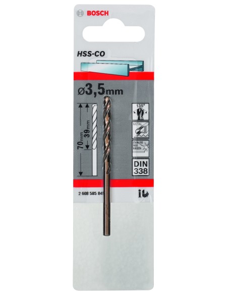 Broca HSS-Co DIN338: 3,5 x 39 x 70