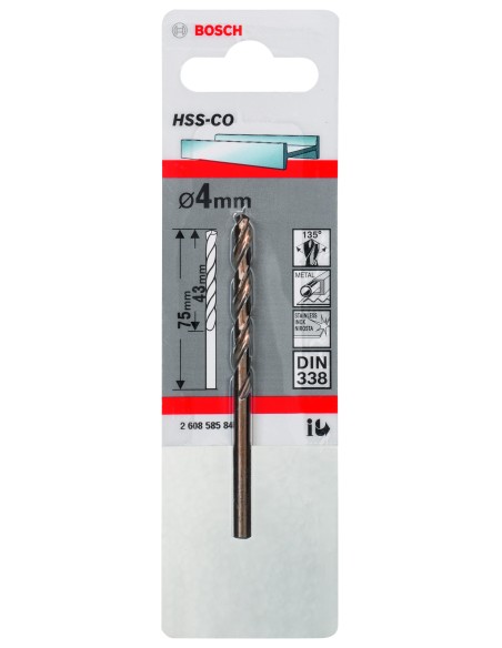 Broca HSS-Co DIN338: 4,0 x 43 x 75