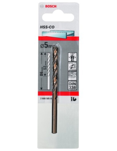 Broca HSS-Co DIN338: 5,0 x 52 x 86