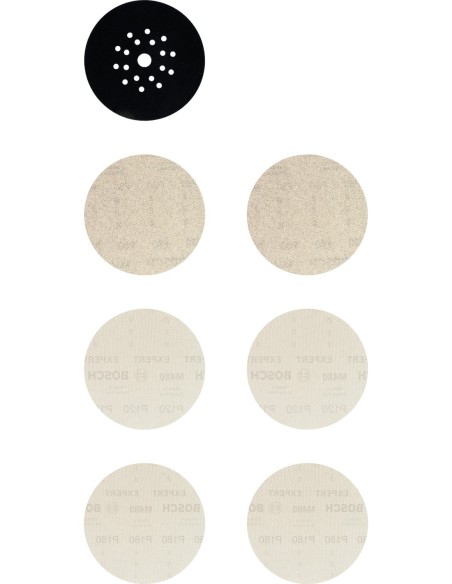 BOSCH 2608901667 Set de mallas de lija EXPERT M480 de 225 mm G 80/120/180 y Protector de plato (7 uds.)