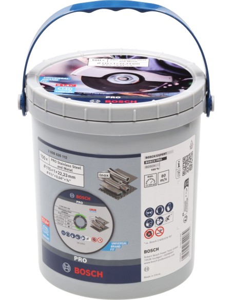BOSCH 2608626112 Cubo de 100 unidades de discos de corte abrasivo PRO Stainless (115 x 22,30mm)