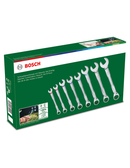 BOSCH 1600A027PS Set de llaves de carraca combinadas de 8 piezas