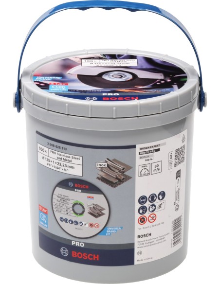 BOSCH 2608626113 Cubo de 100 unidades de discos de corte abrasivo PRO Stainless (125 x 22,30mm)