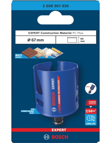 BOSCH 2608901927 Sierra de corona EXPERT Construction Material Power Change Plus (Ø60 x 60 mm)