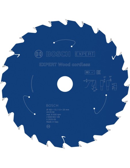 BOSCH 2608902149 Hoja de sierra circular EXPERT Wood cordless (Ø165 x 1,5/1 x 20 mm) T24