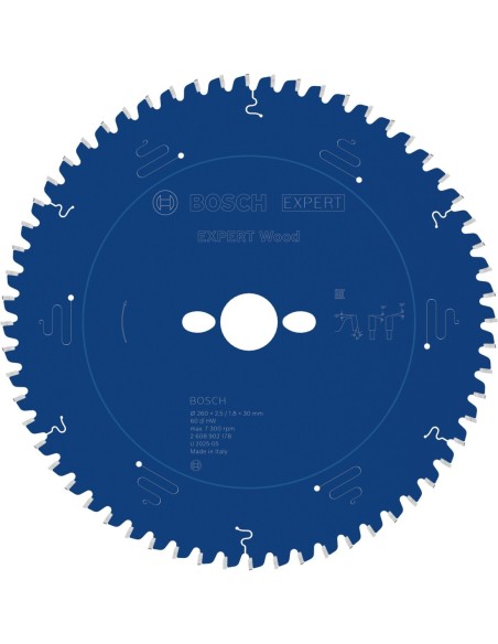 BOSCH 2608902178 Hoja de sierra circular EXPERT Wood (Ø260 x 2,5/1,8 x 30 mm) T60