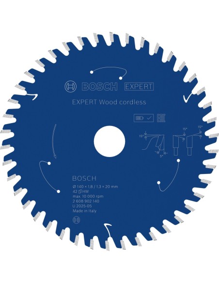 BOSCH 2608902140 Hoja de sierra circular EXPERT Wood cordless (Ø140 x 1,8/1,3 x 20 mm) T42