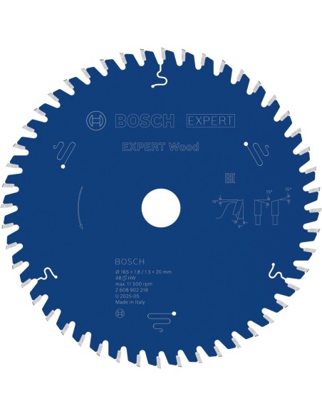 BOSCH 2608902218 Hoja de sierra circular EXPERT Wood (Ø165 x 1,8/1,3 x 20 mm) T48